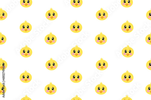 Seamless pattern with cartoon vector kawaii little cute chick  chicken yellow face or head for kids  baby  children nursery  fabrics