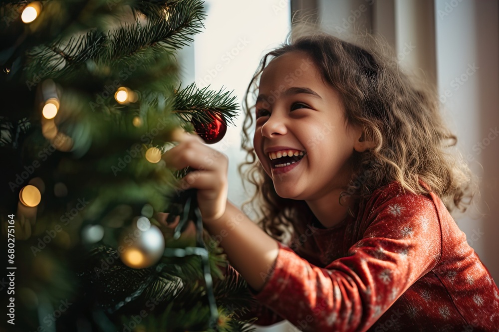 A Girl's Touch on the Christmas Tree, generative AI
