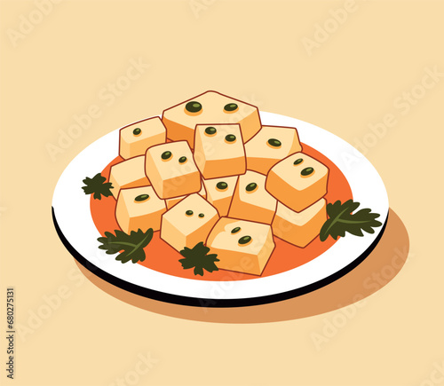 Tofu food illustration manually created