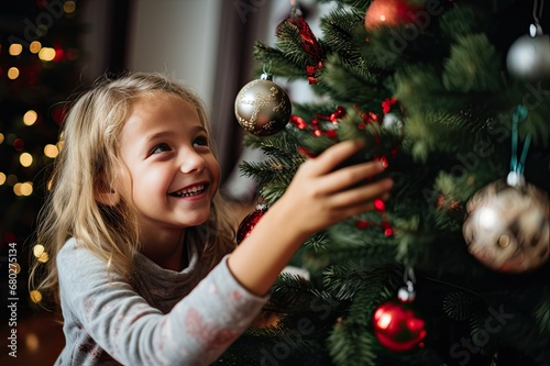 A Girl's Touch on the Christmas Tree, generative AI