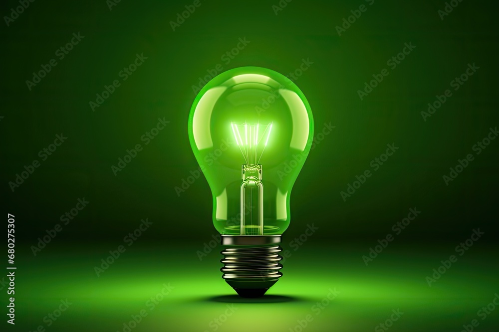 a green light bulb sitting on top of a dark green floor with a green light in the middle of the bulb. a green light bulb sitting on top of a dark green floor with a green light in the middle of the bulb.