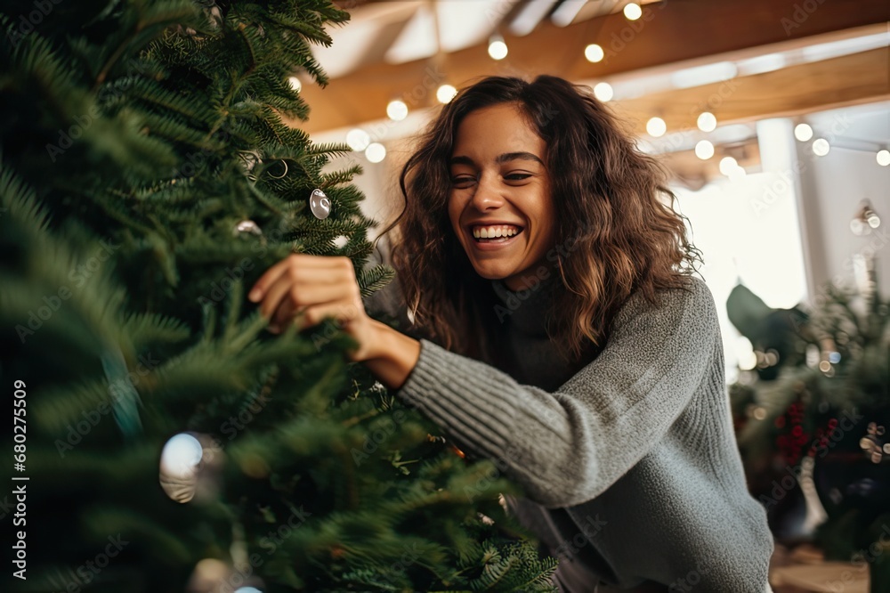 A Girl's Touch on the Christmas Tree, generative AI