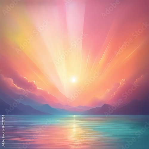 colorful sunset with clouds and mountains. 3d rendering colorful sunset with clouds and mountains. 3d rendering sunset in the lake. 3d illustration.