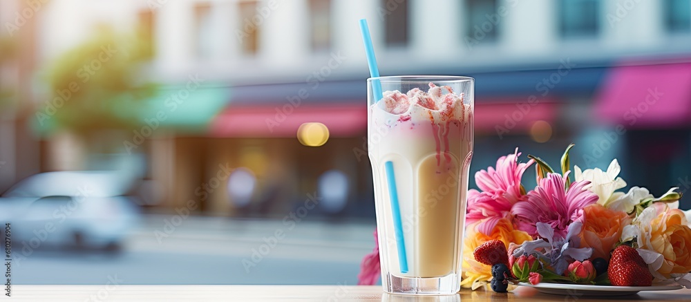 In City, a glass of white milk sits on an isolated white background amidst a burst of color, enticing as a breakfast energy drink or a creamy dessert, all without the guilt of added sugar. An organic