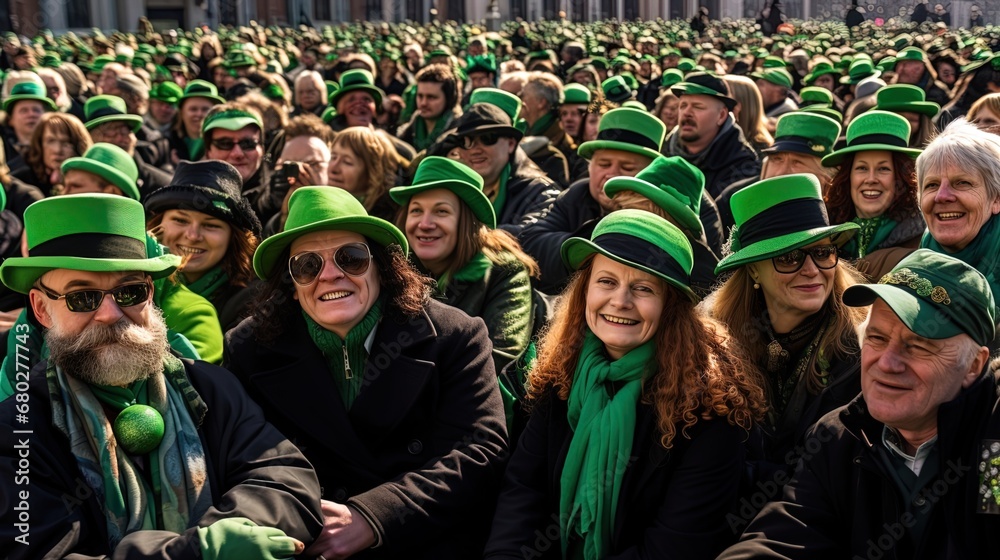 Fototapeta premium Green-hatted crowd at the Dublin St.