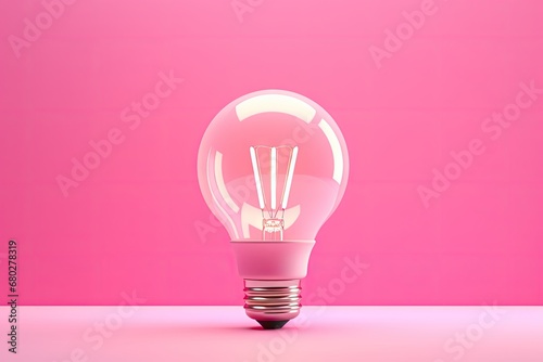  a light bulb on a pink background with a pink wall in the background and a pink wall in the background.
