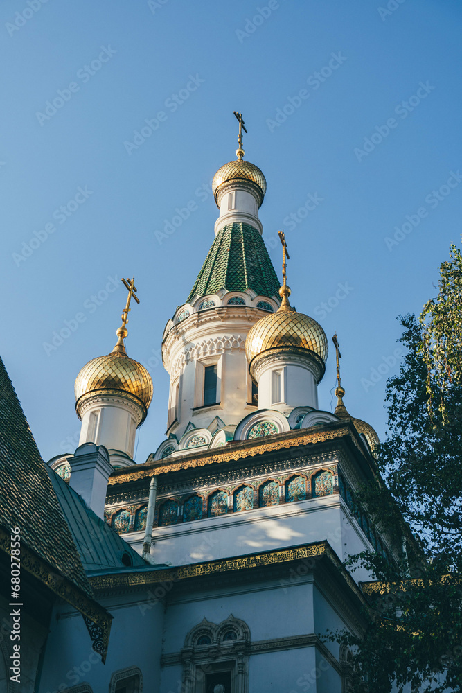 church of the holy trinity in bulgarian city with green towers