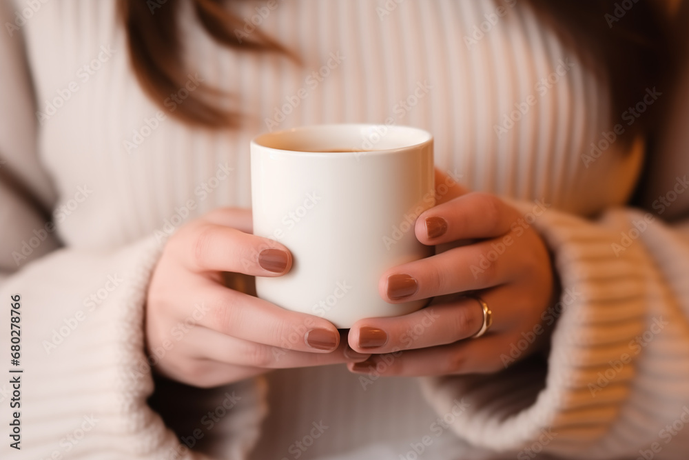 Hands holding a plan white blank mug cup, beige neutral rustric cottagecore, product display for sublimation minimal minimalist design Hands holding a plan white blank mug cup, beige neutral rustric cottagecore, product display for sublimation minimal minimalist design