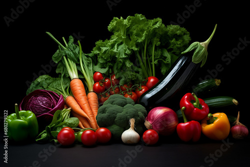 Vibrant assortment of fresh and colorful vegetables on a dark background  ideal for healthy eating  vegetarian recipes  and vibrant kitchen decor