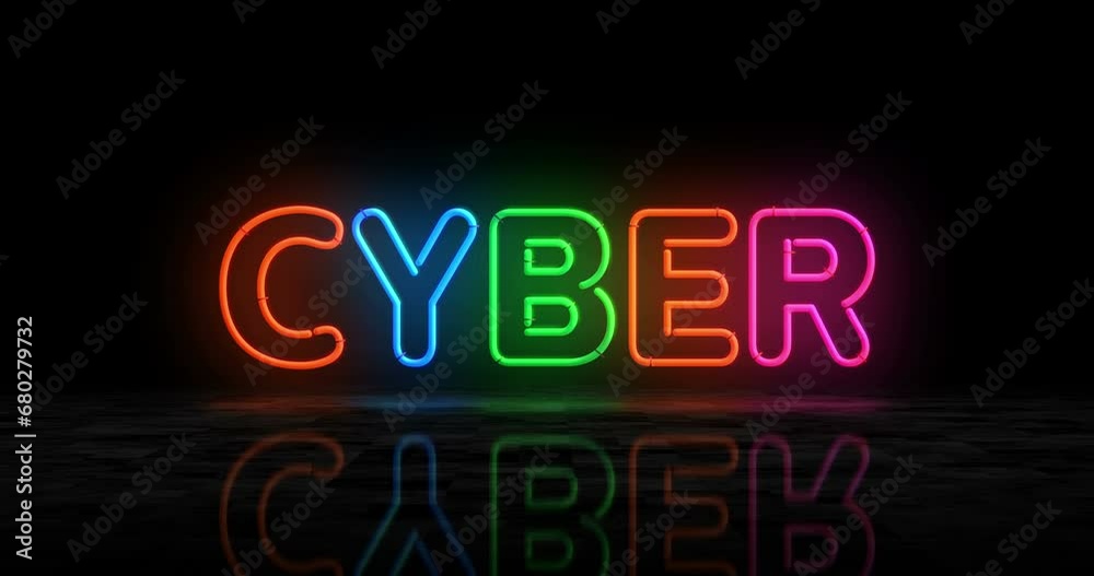 Cyber neon glowing symbol. Light color bulbs. Digital computer abstract concept 3d animation. Cyber neon glowing symbol. Light color bulbs. Digital computer abstract concept 3d animation.