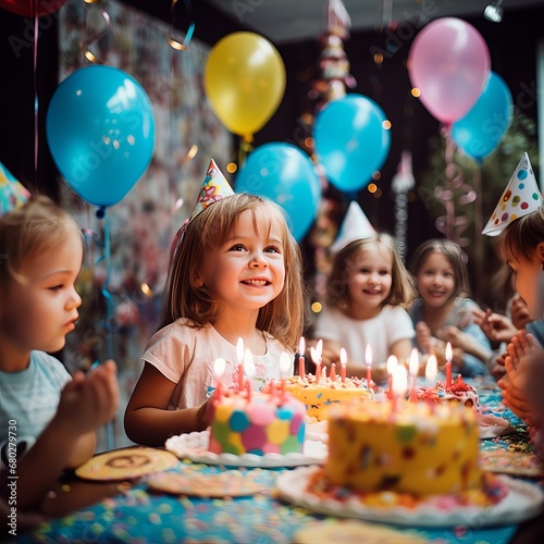 children celebrating birthday party, child birthday party, family celebrating birthday party