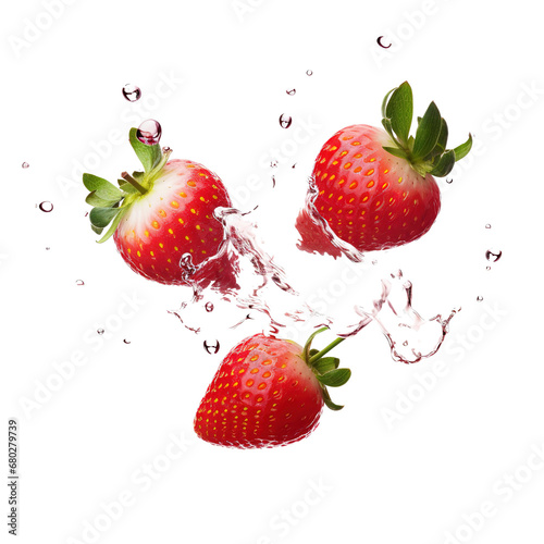 Fresh strawberry, Fresh Strawberries with water splash isolated on white background, transparent background, cutout, png, canva