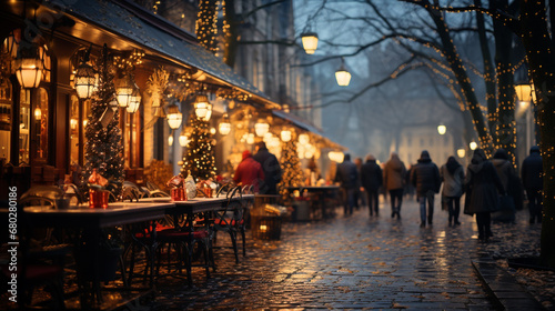 Christmas markets in city at winter.