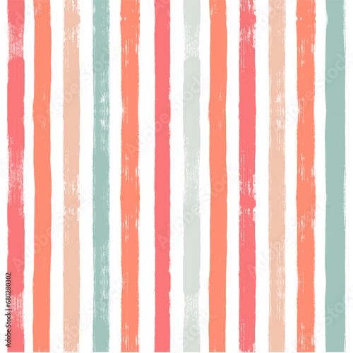 Seamless stripe pattern. Hand drawn vector stripes background, red, pink, orange and green girly brush strokes, cute spring paintbrush line backdrop