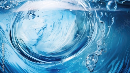 a close up view of a blue water wave with drops of water coming out of the top of the wave.