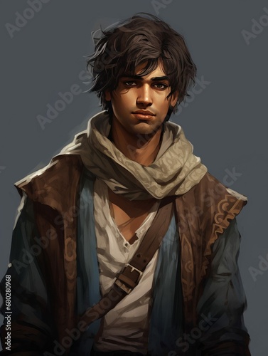 Handsome Young Rogue Fantasy Adventure Character Illustration photo