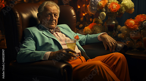 Elderly man relaxing at home.