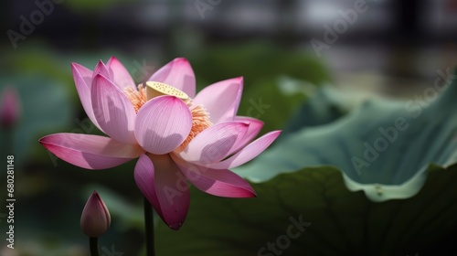 Lotus flower and Lotus flower plants in the pond with water drops. Spa Concept. Springtime concept with copy space.