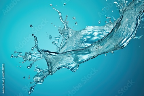 a blue background with water splashing out of the top and bottom of the water to the bottom of the image.