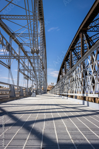 steel bridge over lake