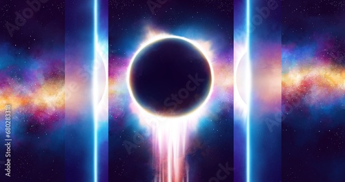 Fantastic beautiful colorful starry outer space with planet.