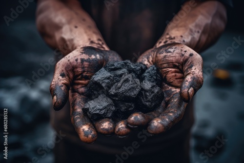 Male hands with black coal