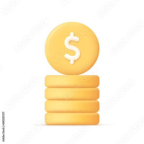 Stack of gold coins with dollar sign. Banking, finance, savings and investment concept. 3d vector icon. Cartoon minimal style.