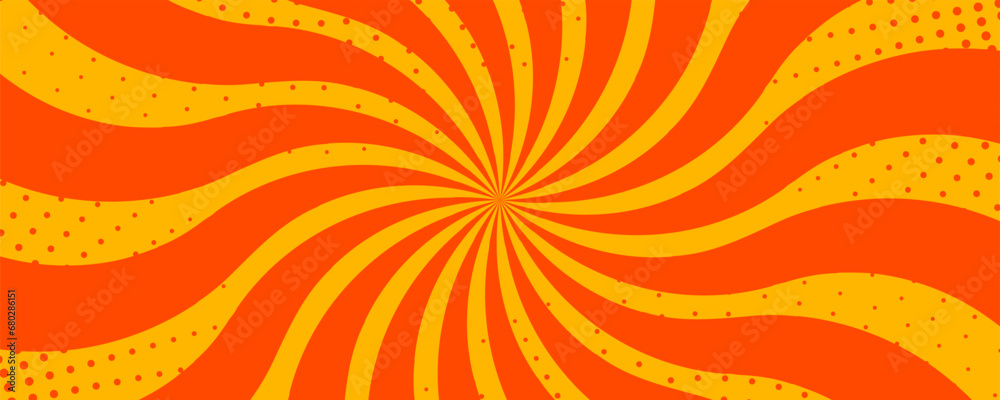 Retro background with curved rays or stripes in the center. Rotating spiral stripes. Sunburst or solar burst retro background. Vector illustration