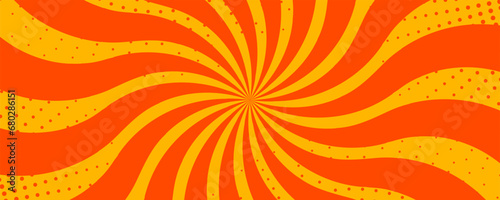 Retro background with curved rays or stripes in the center. Rotating spiral stripes. Sunburst or solar burst retro background. Vector illustration