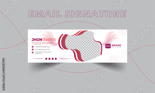 Professional email signature template design for personal social media cover Vector. Elegant Red email signature template design or email footer design.