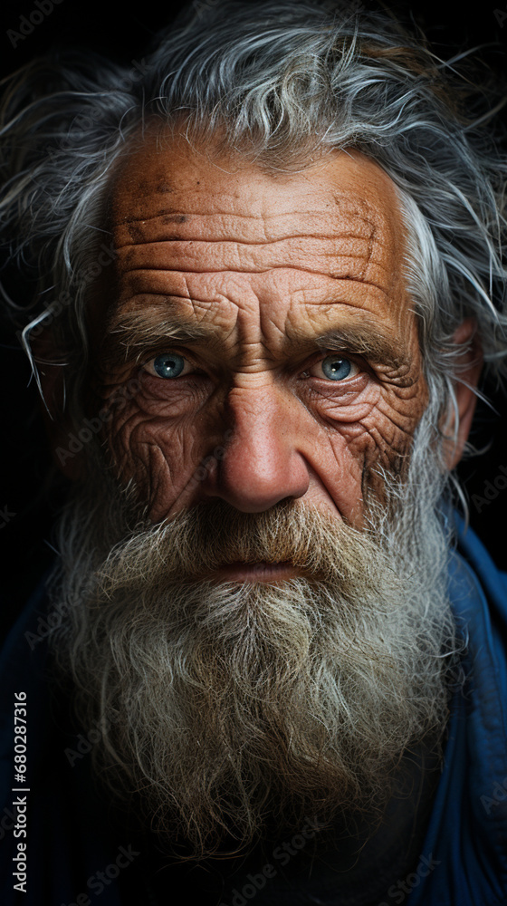 Intense Portrait: Old Age Reflected in the Wrinkles of Time