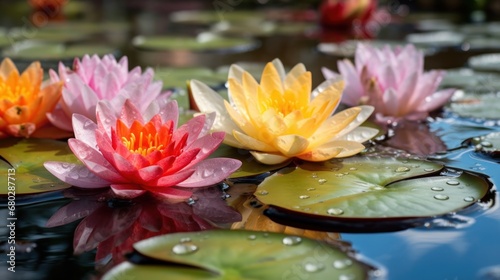 Lotus. Beautiful Lotus. Waterlily. Lily flowers blooming on pond. Spa Concept. Springtime concept with copy space.