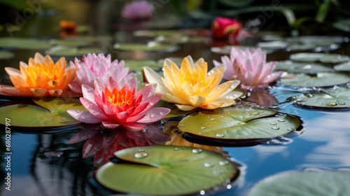 Lotus. Beautiful Lotus. Waterlily. Lily flowers blooming on pond. Spa Concept. Springtime concept with copy space.