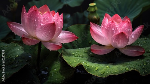 Lotus. Beautiful Lotus. Waterlily. Lily flowers blooming on pond. Spa Concept. Springtime concept with copy space.