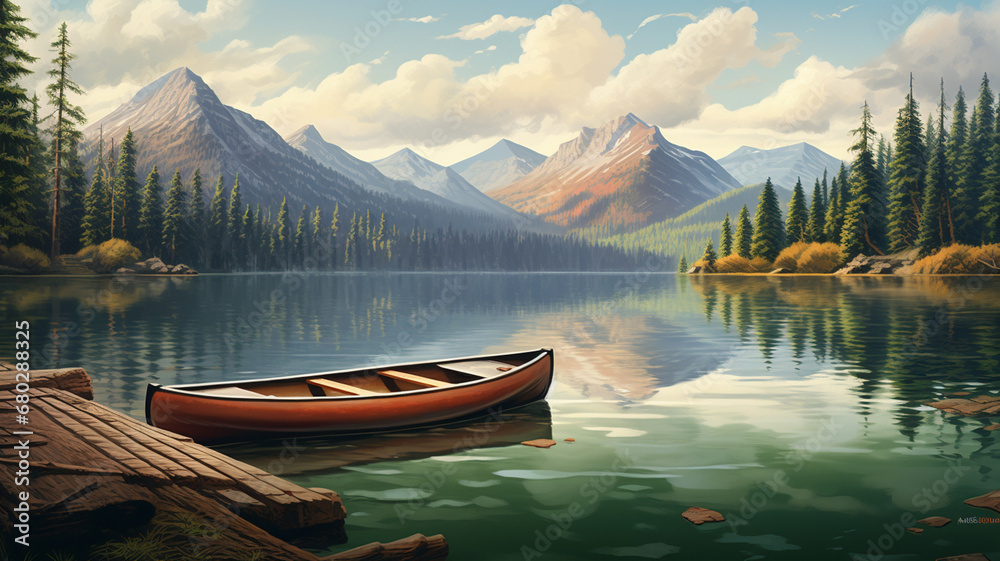 boats at a mountain lake