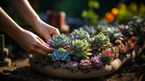 close - up of female hands holding succulent plants