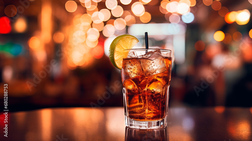 Cocktail Negroni with gin, campari martini rosso and orange. Negroni cocktail in bar. Generative AI