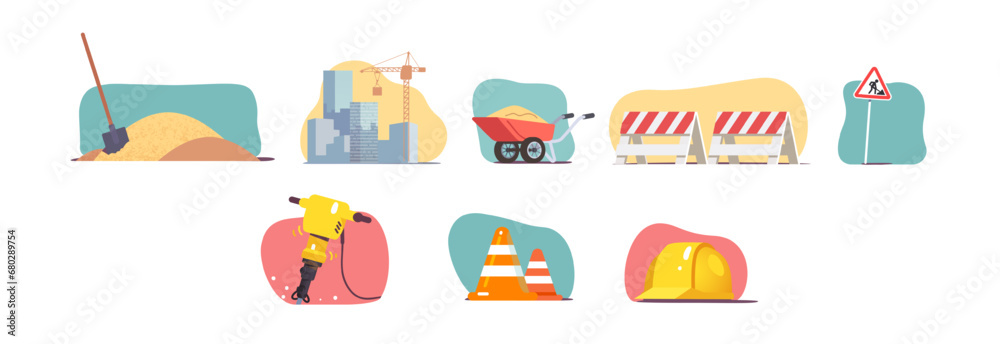 Road, building construction, repair equipment set Road, building construction, repair equipment set