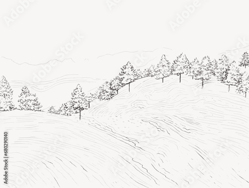 A Drawing Of A Landscape With Trees - Christmas Greetings - a snow covered landscpe photo