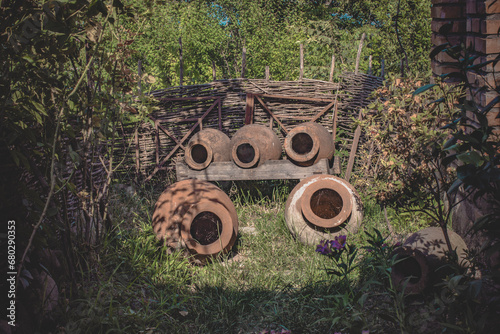 traditional Georgian ceramic jug for wine as decorated in  Telavi's garden, Georgia (Sacartvelo) 2019
