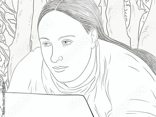 A Woman Looking At A Laptop - Female student partially smiling while looking at laptop