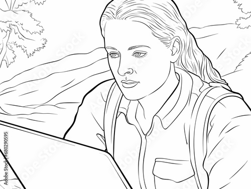 A Woman Looking At A Laptop - Female student partially smiling while looking at laptop