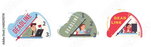 Business deadline overtime crunch stress concept set
