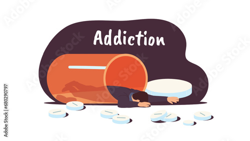 Drug addict. Business man addicted to drugs pills 