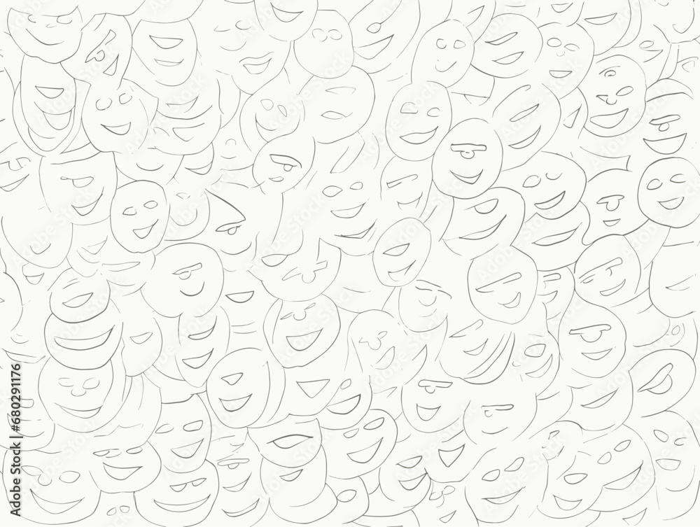 A Group Of Faces Drawn On A White Surface - happy Emojis different expressions in hand-drawn style A Group Of Faces Drawn On A White Surface - happy Emojis different expressions in hand-drawn style