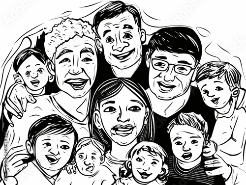 A Group Of People With Their Faces Together - Happy big family smiling together.