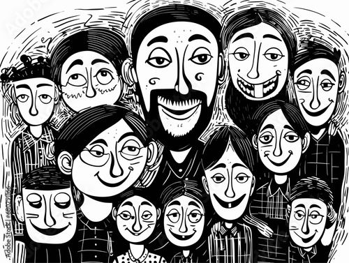 A Group Of People With Faces - Happy big family smiling together.