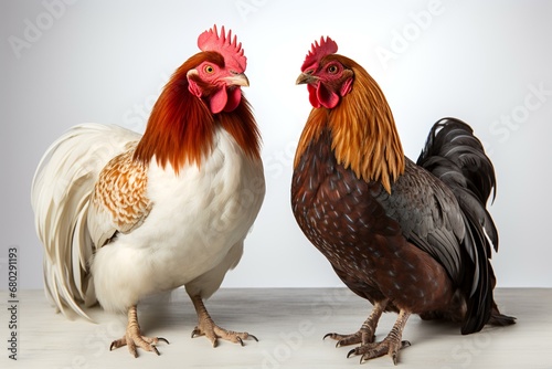 Chicken and rooster isolated on white background