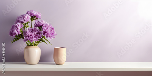 Purple floral mock up scene background with peonies  product presentation concept 