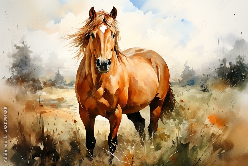 Obraz premium Horse on white background in watercolor style